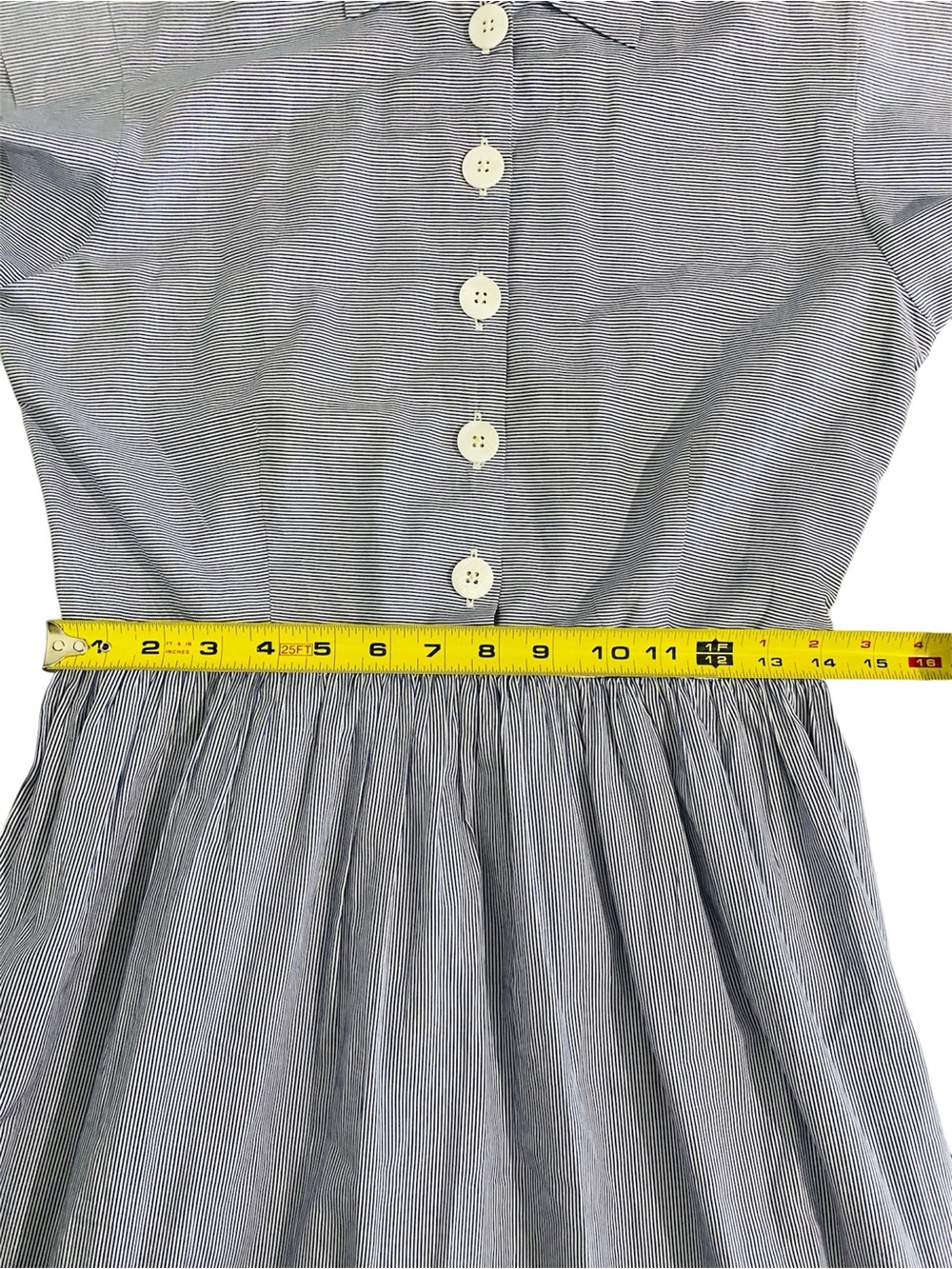 Christy Dawn Piper Blue White Pinstripe Retro Midi Dress Size Small French Girl - Picture 9 of 14